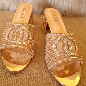 THERESA- Champagne Rhinestone Block Heel